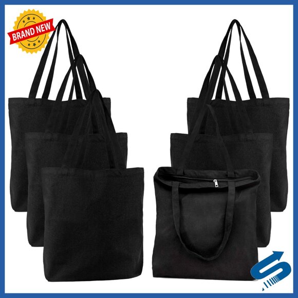 Heavy Duty Canvas Tote Bags with Zipper Reusable Grocery Shopping Plain